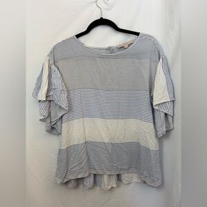 LOFT Blue and White Striped Blouse